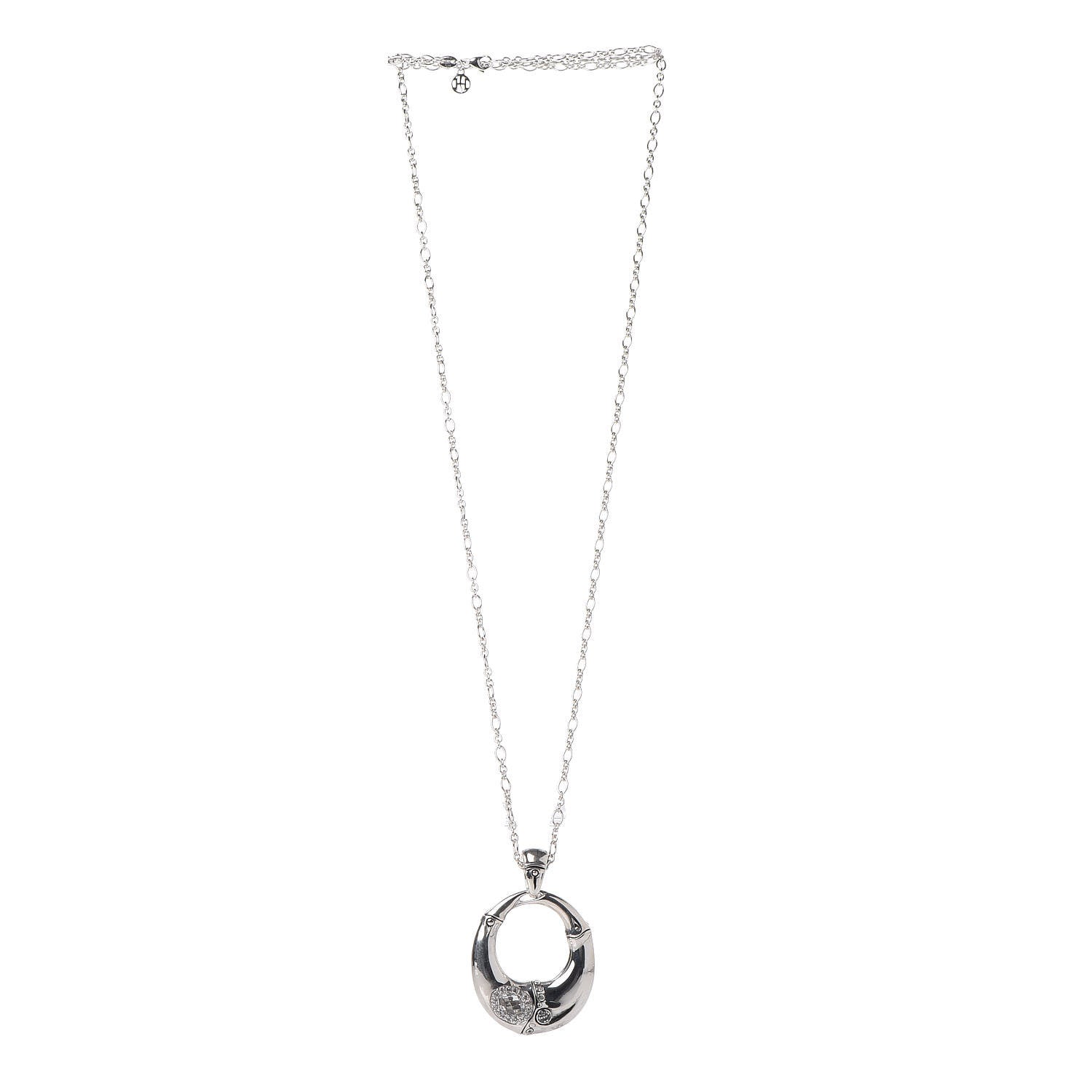John Hardy Sterling Silver White Topaz Batu Bamboo Pendant Necklace 3 of 7