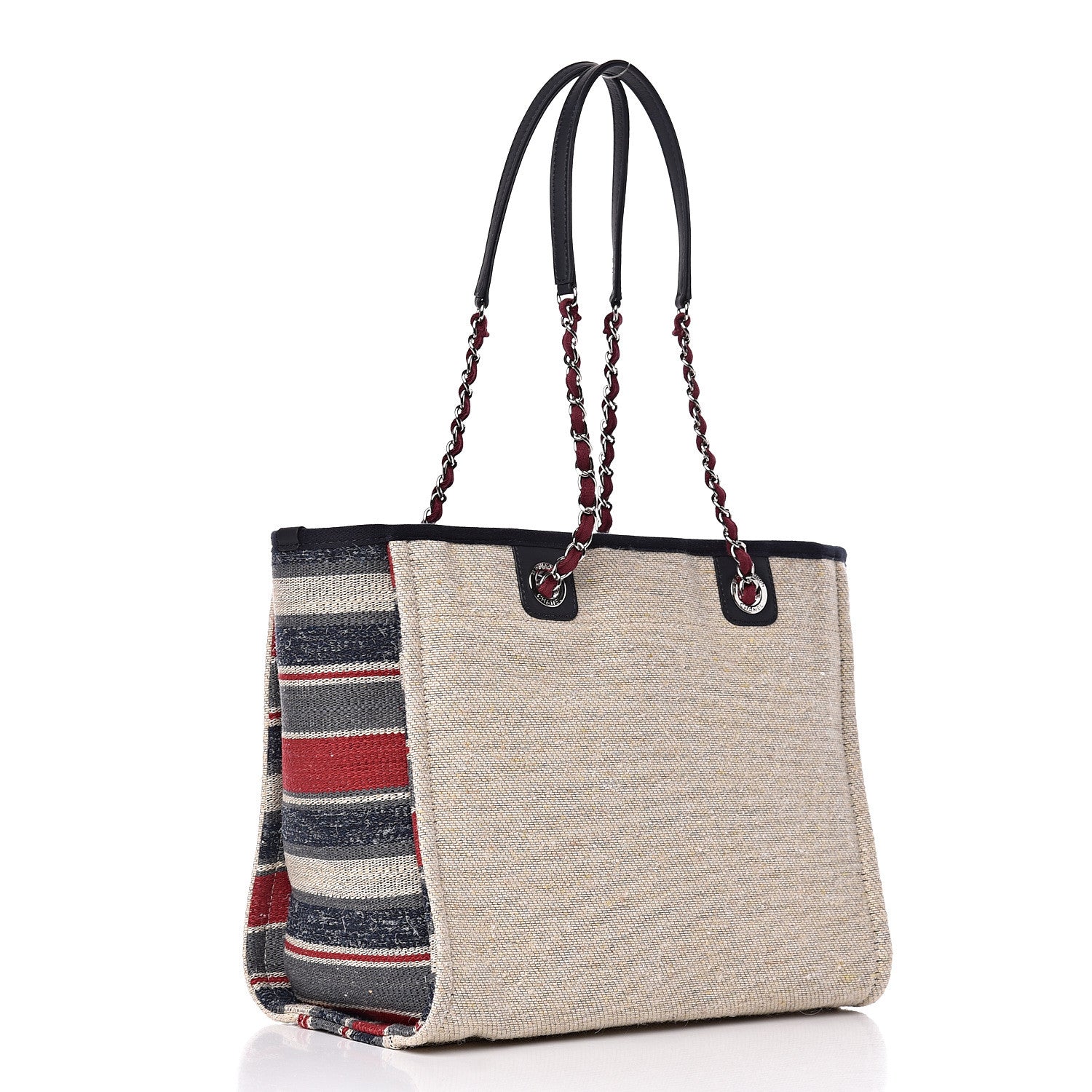 Chanel Striped Canvas Small Deauville Tote Beige 3 of 10