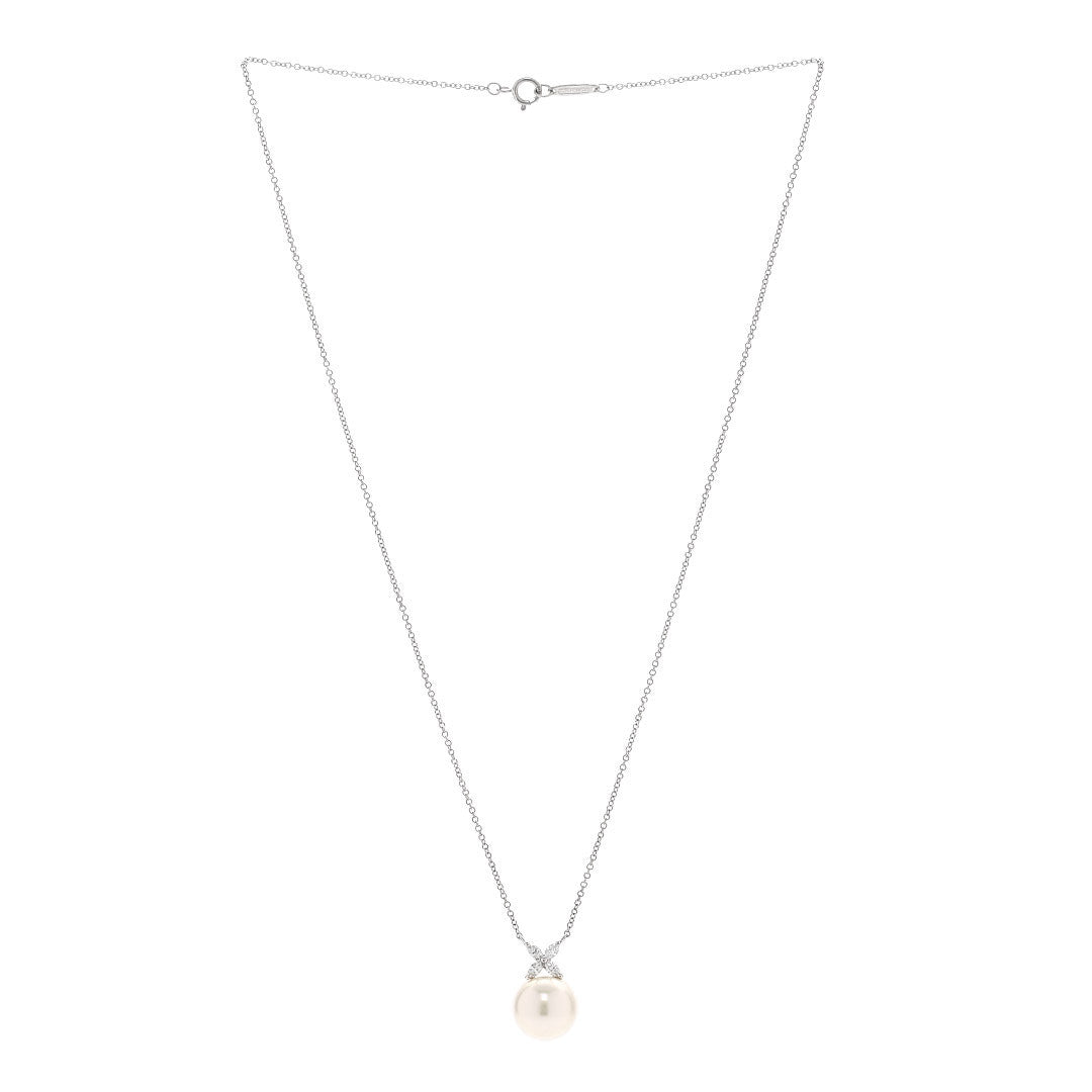Platinum Cultured Pearl Diamond 10-11mm Victoria Pendant Necklace