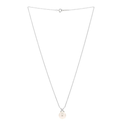 Tiffany Platinum Cultured Pearl Diamond 10-11mm Victoria Pendant Necklace 3 of 5