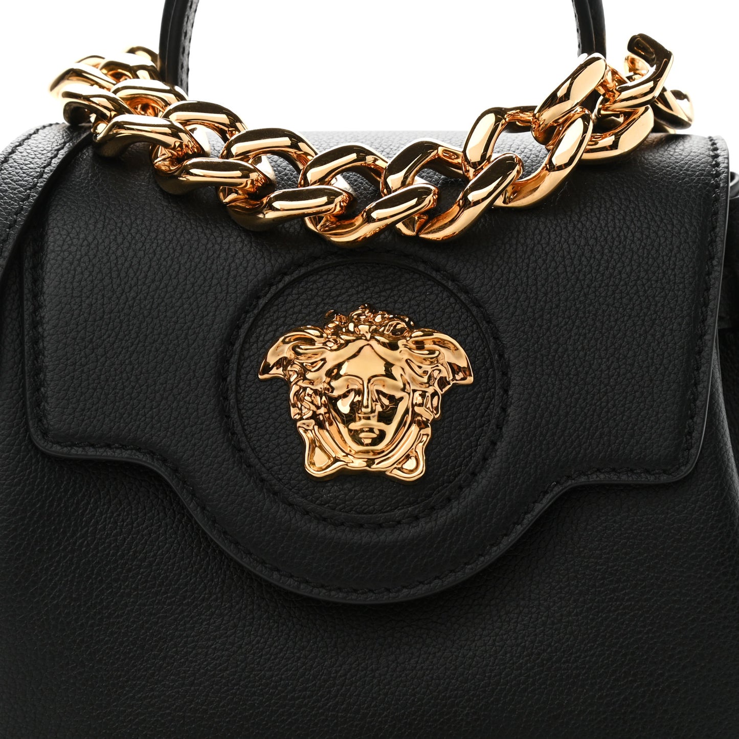 Grained Calfskin Small La Medusa Top Handle Bag Black