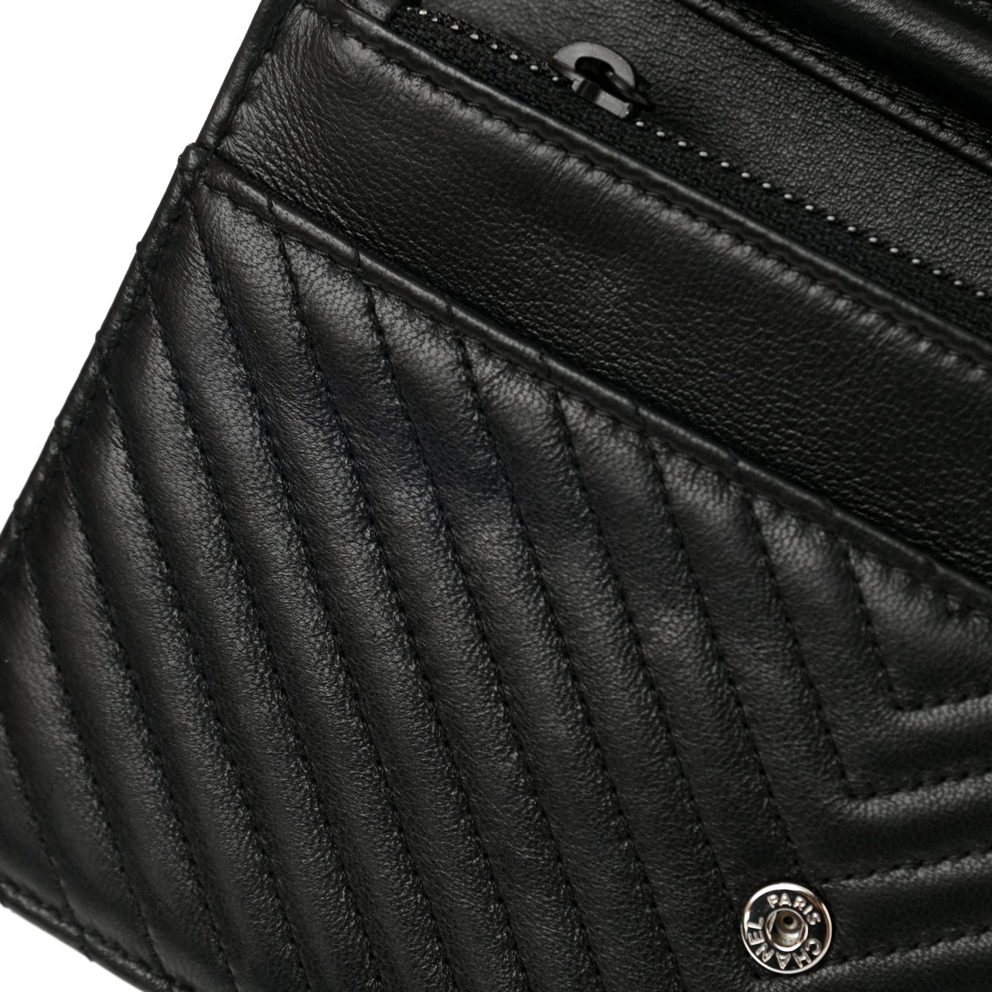 Lambskin Chevron Quilted Wallet On Chain WOC So Black