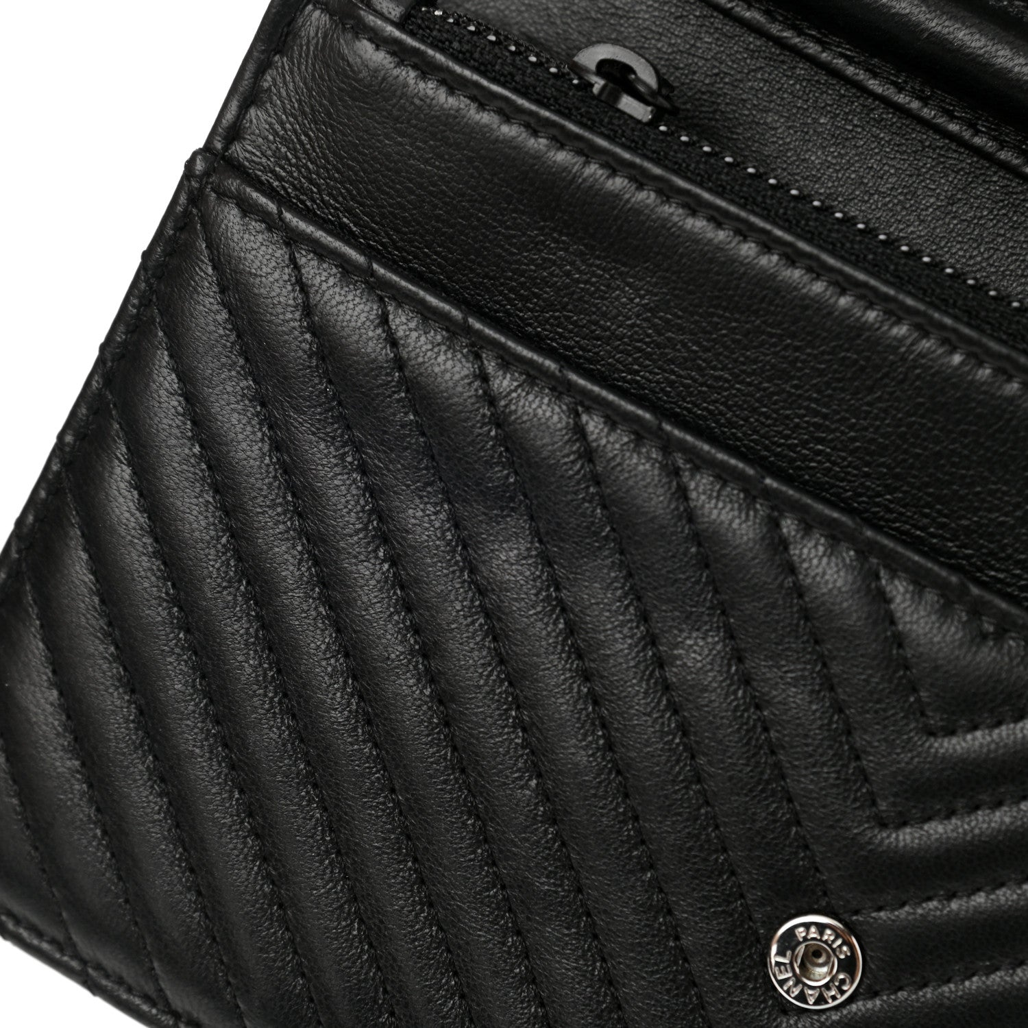 Chanel Lambskin Chevron Quilted Wallet On Chain WOC So Black 13 of 14