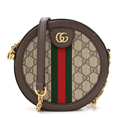 Gucci GG Supreme Monogram Web Mini Ophidia Round Shoulder Bag Brown 1 of 12