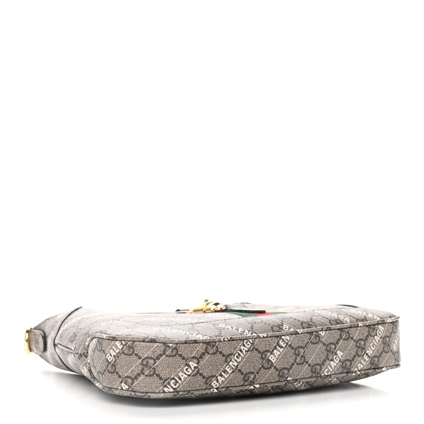 X BALENCIAGA GG Supreme Monogram Striped Logo Print Web Small Jackie 1961 Hobo Beige Ebony Mystic White