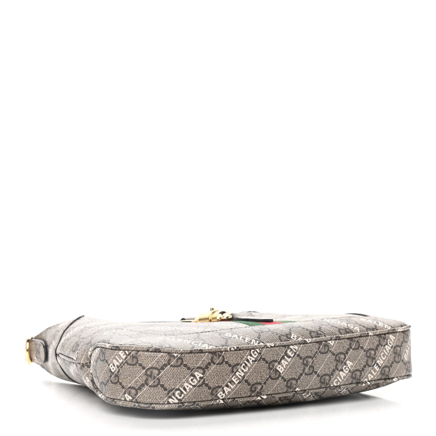 Gucci X BALENCIAGA GG Supreme Monogram Striped Logo Print Web Small Jackie 1961 Hobo Beige Ebony Mystic White 4 of 10