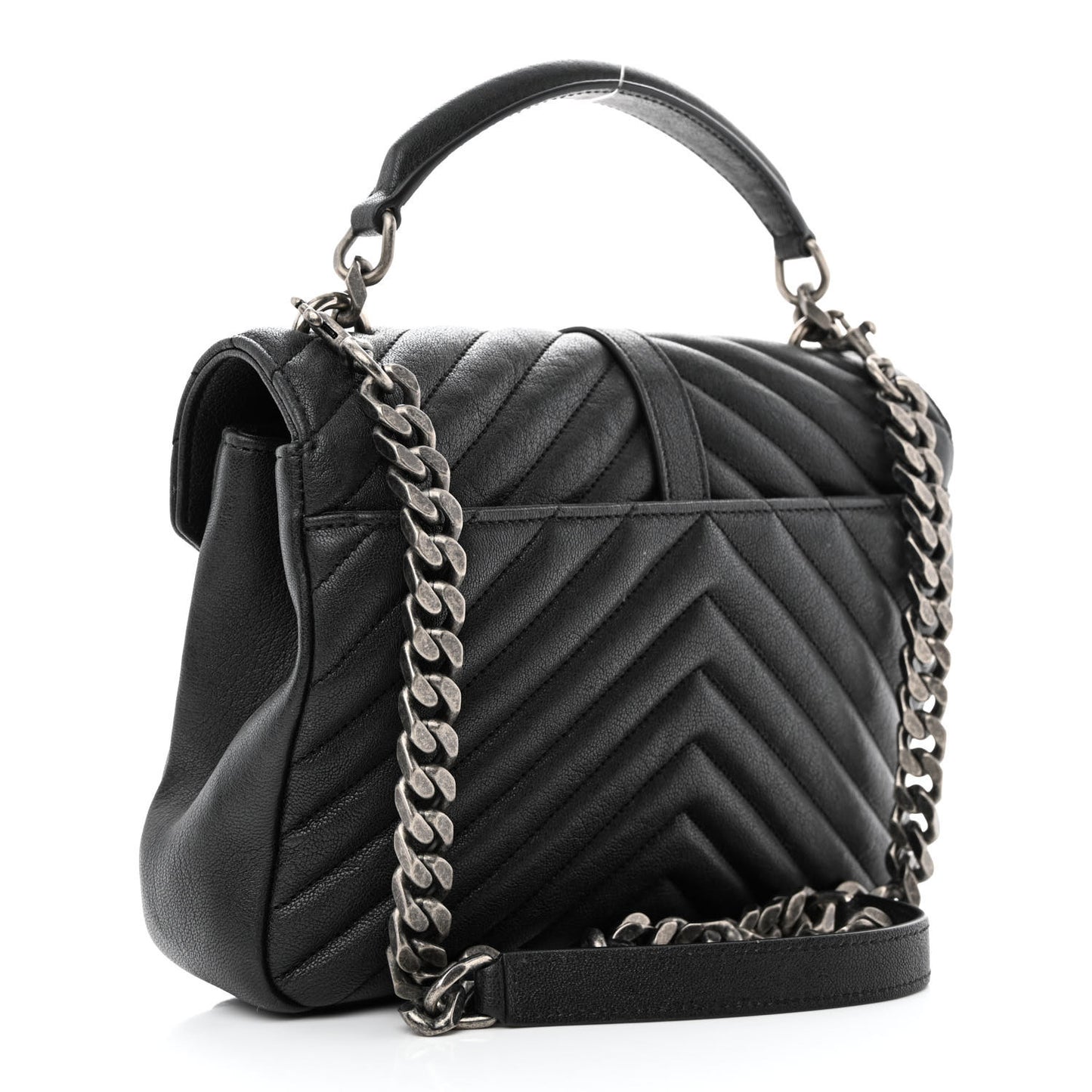 Sheepskin Matelasse Chevron Monogram Medium College Bag Asphalt