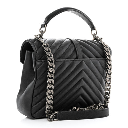 Saint Laurent Sheepskin Matelasse Chevron Monogram Medium College Bag Asphalt 3 of 10