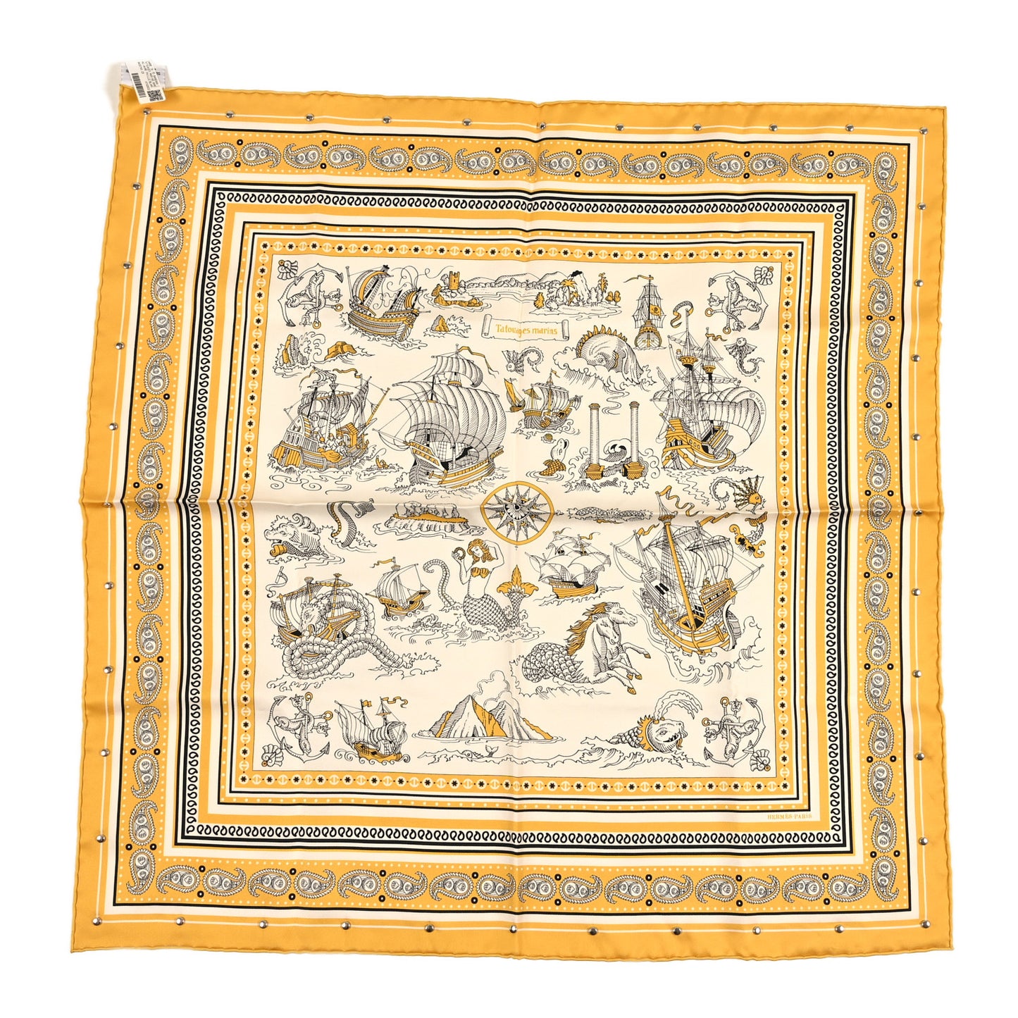 Silk Studded Tatouages Marins Bandana Scarf 70 Juane Paille White