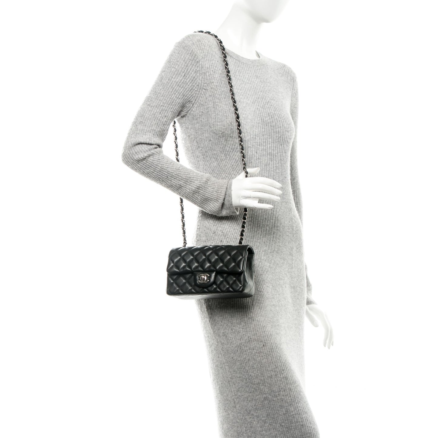 Lambskin Quilted Mini Rectangular Flap Black
