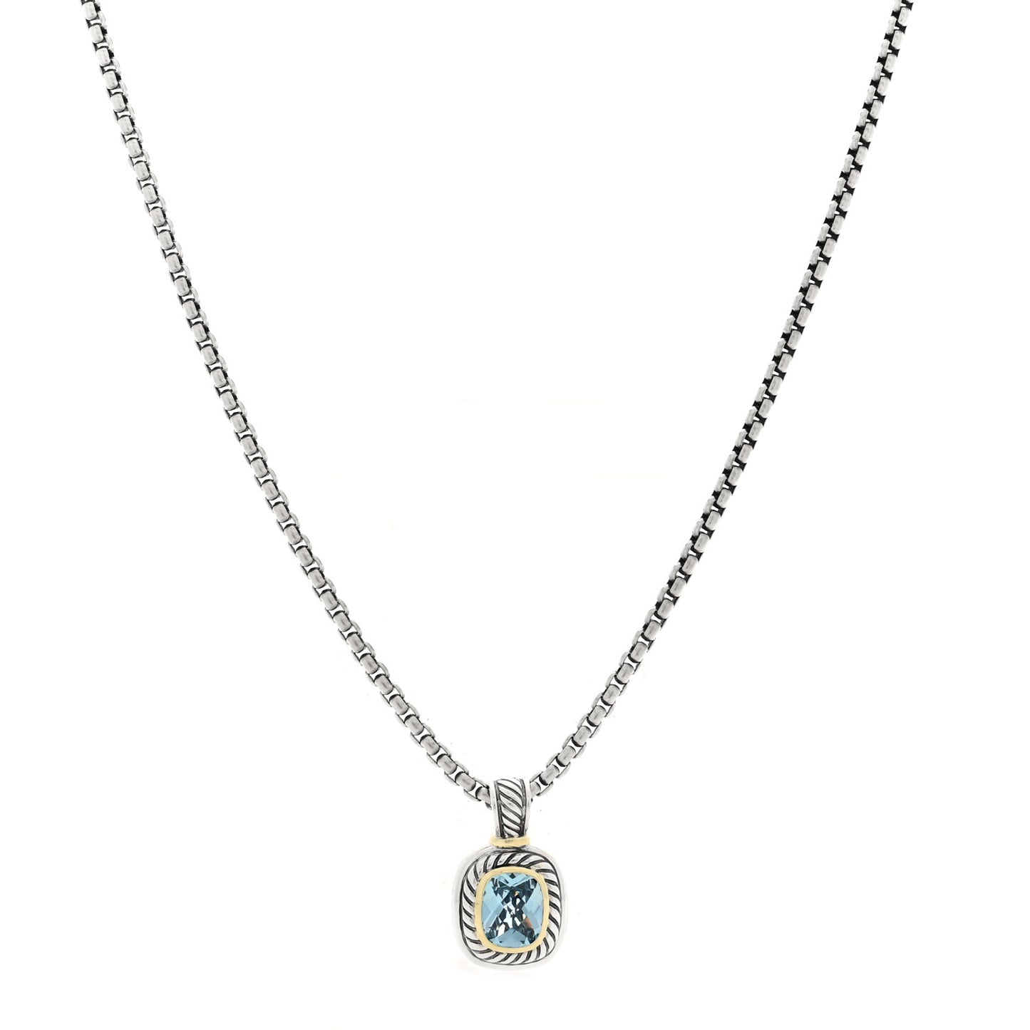 Sterling Silver 14K Yellow Gold Blue Topaz 12mm Albion Pendant Box Chain Necklace