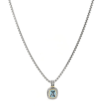David Yurman Sterling Silver 14K Yellow Gold Blue Topaz 12mm Albion Pendant Box Chain Necklace 1 of 5