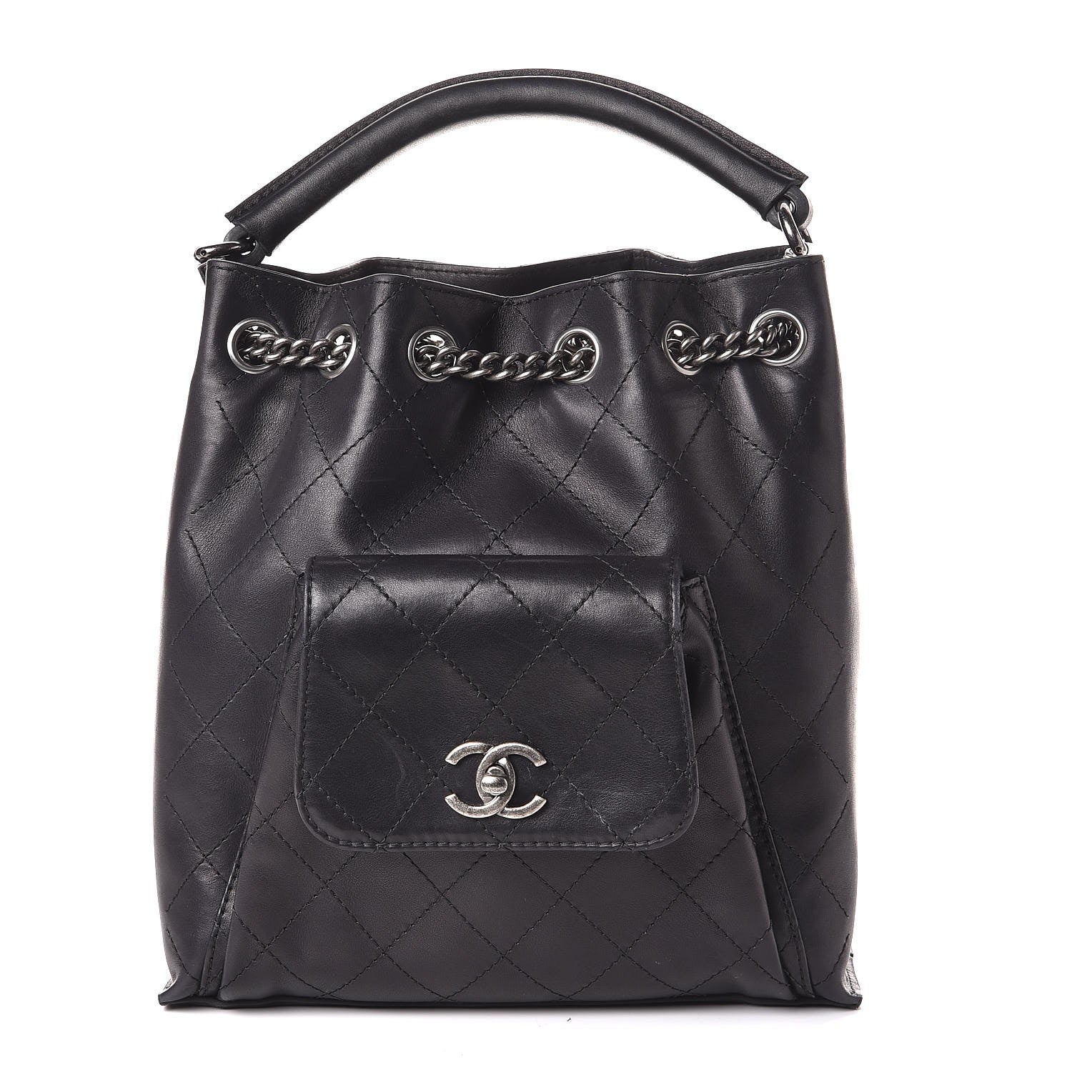 Chanel Calfskin Stitched Medium Urban Luxury Drawstring Backpack Black 1 of 7