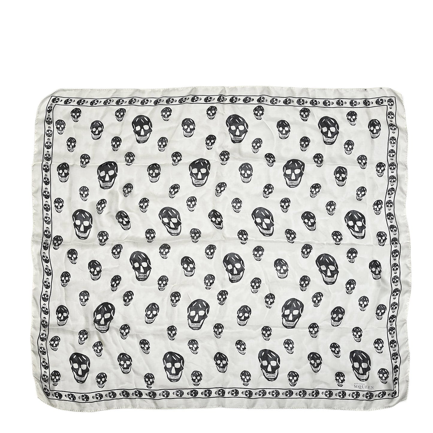 Silk Chiffon Skull Scarf Ivory Black