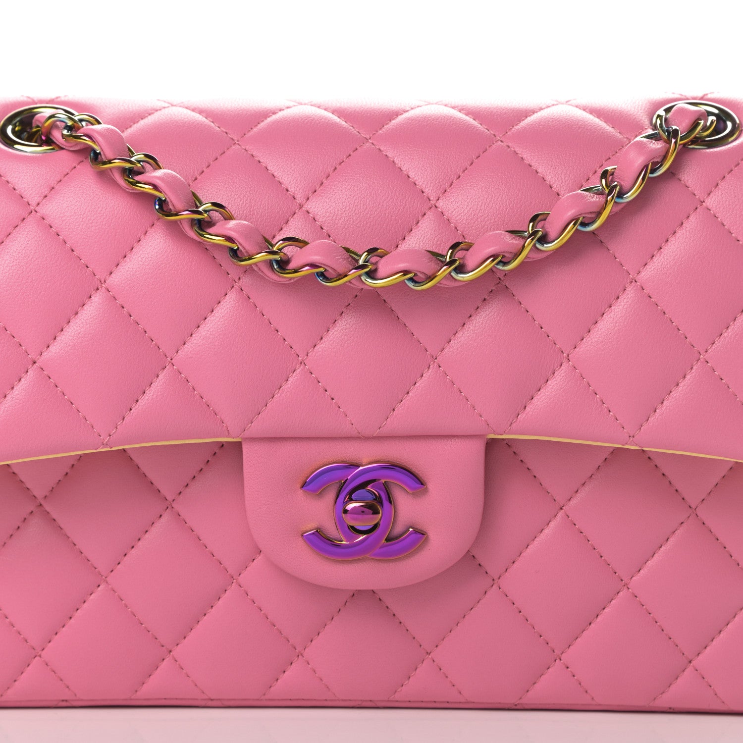 Chanel Lambskin Quilted Small Double Flap Pink Yellow 8 of 12
