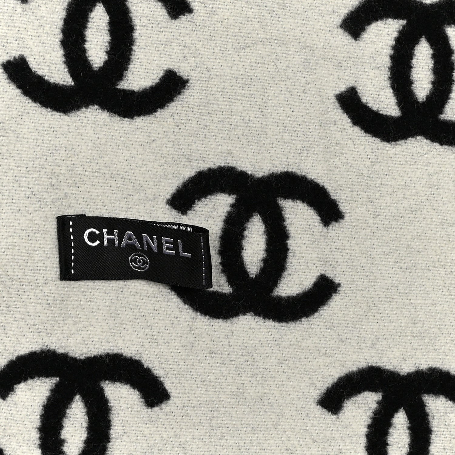 Chanel Wool Cashmere CC Scarf Black White 3 of 3