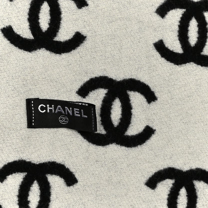 Chanel Wool Cashmere CC Scarf Black White 3 of 3