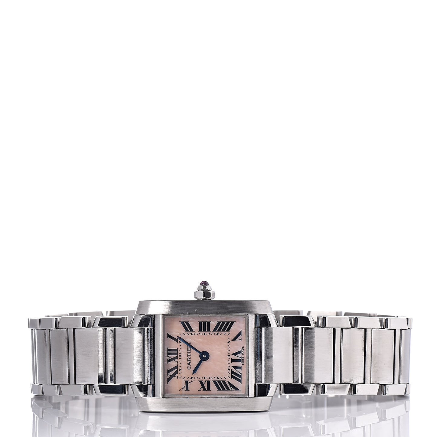 Stainless Steel Pink Mother of Pearl 20mm Tank Francaise Quartz Watch