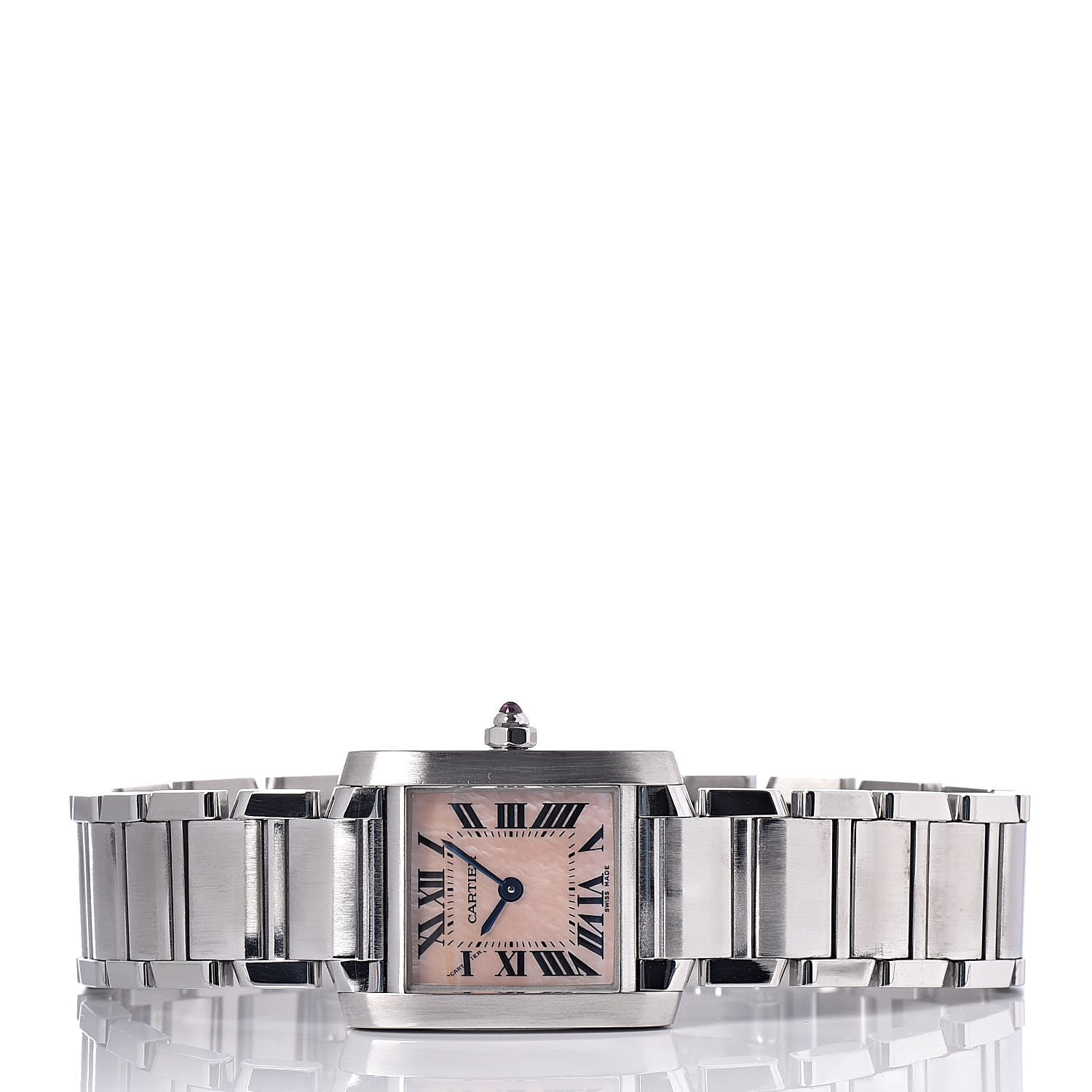 Cartier Stainless Steel Pink Mother of Pearl 20mm Tank Francaise Quartz Watch 3 of 10