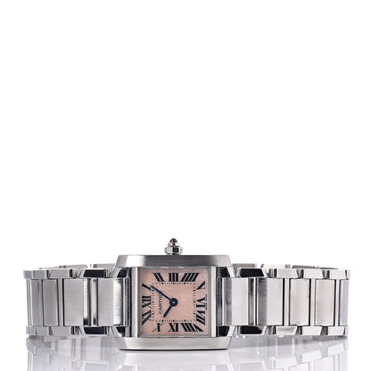 Cartier Stainless Steel Pink Mother of Pearl 20mm Tank Francaise Quartz Watch 3 of 10
