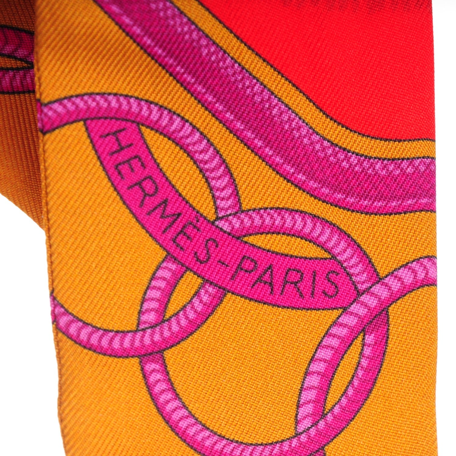 Hermes Silk Epaulettes Twilly Rouge Ocre Fuchsia 4 of 6