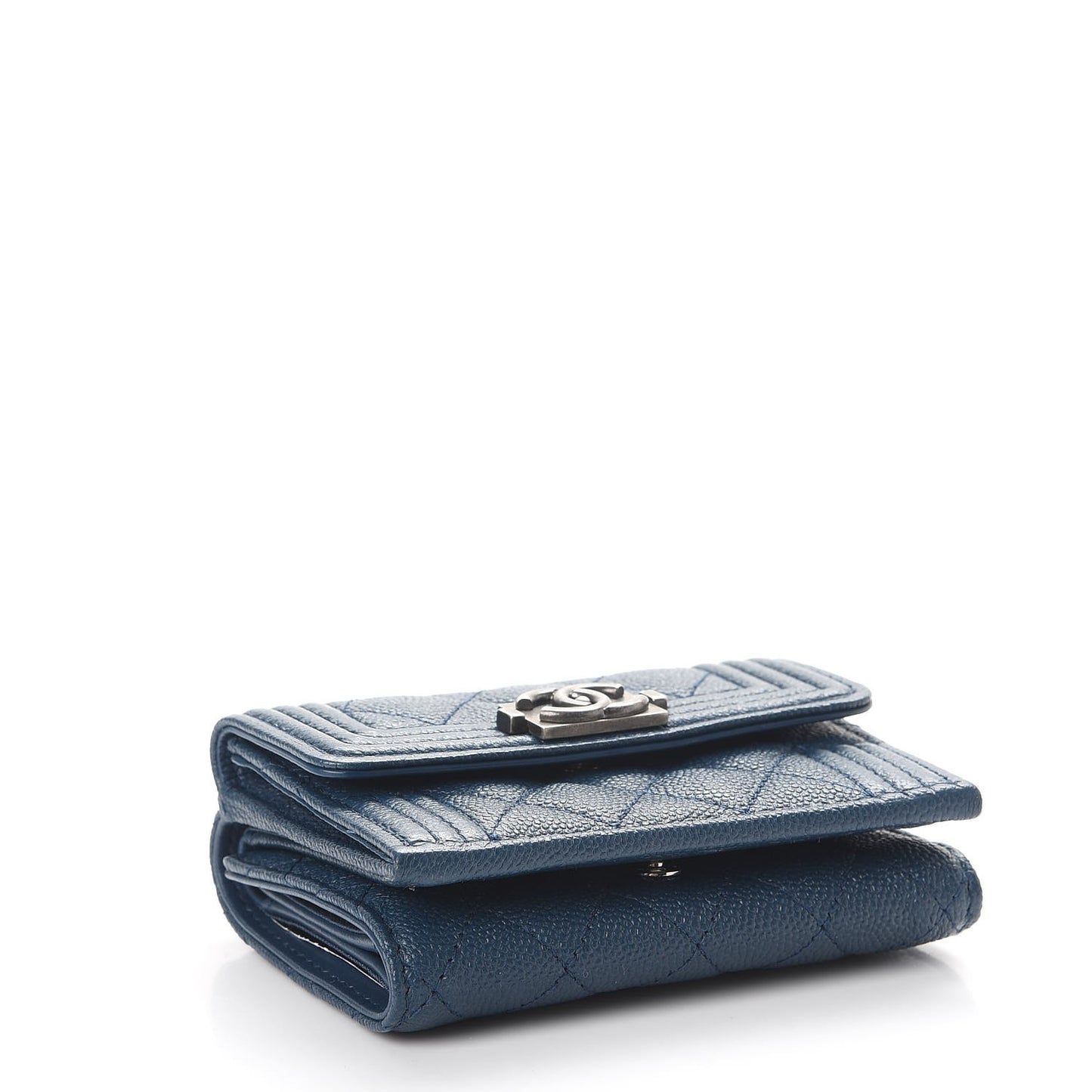 Grained Goatskin Quilted Small Boy Flap Wallet Dark Blue