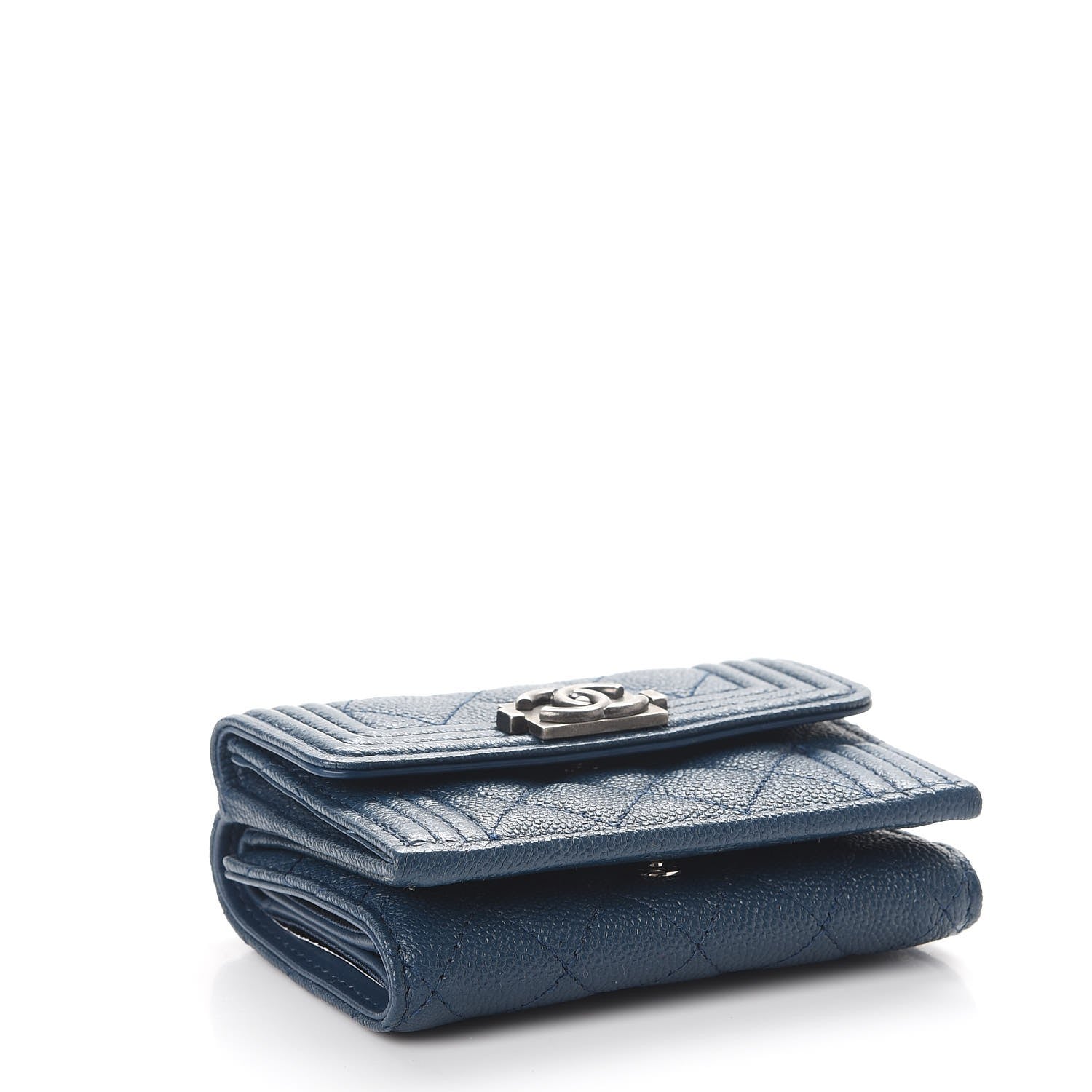 Chanel Grained Goatskin Quilted Small Boy Flap Wallet Dark Blue 4 of 9