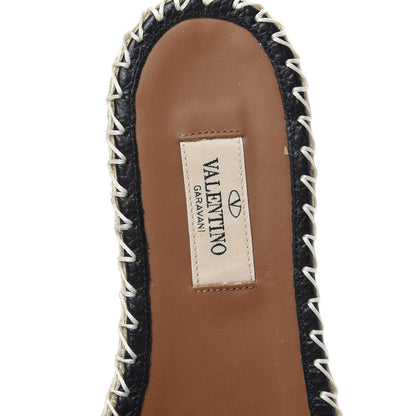 Valentino Garavani Grained Calfskin Rockstud Espadrille Flat Slide Sandals 37 Black 6 of 8