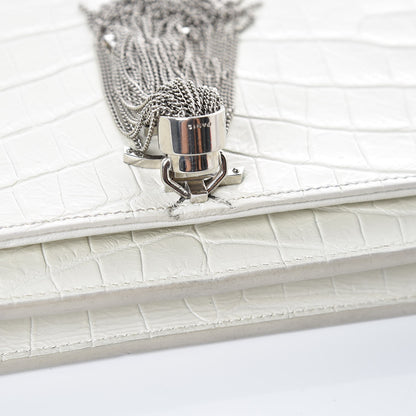 Saint Laurent Calfskin Crocodile Embossed Kate Monogram Tassel Chain Wallet Cremasoft 9 of 11