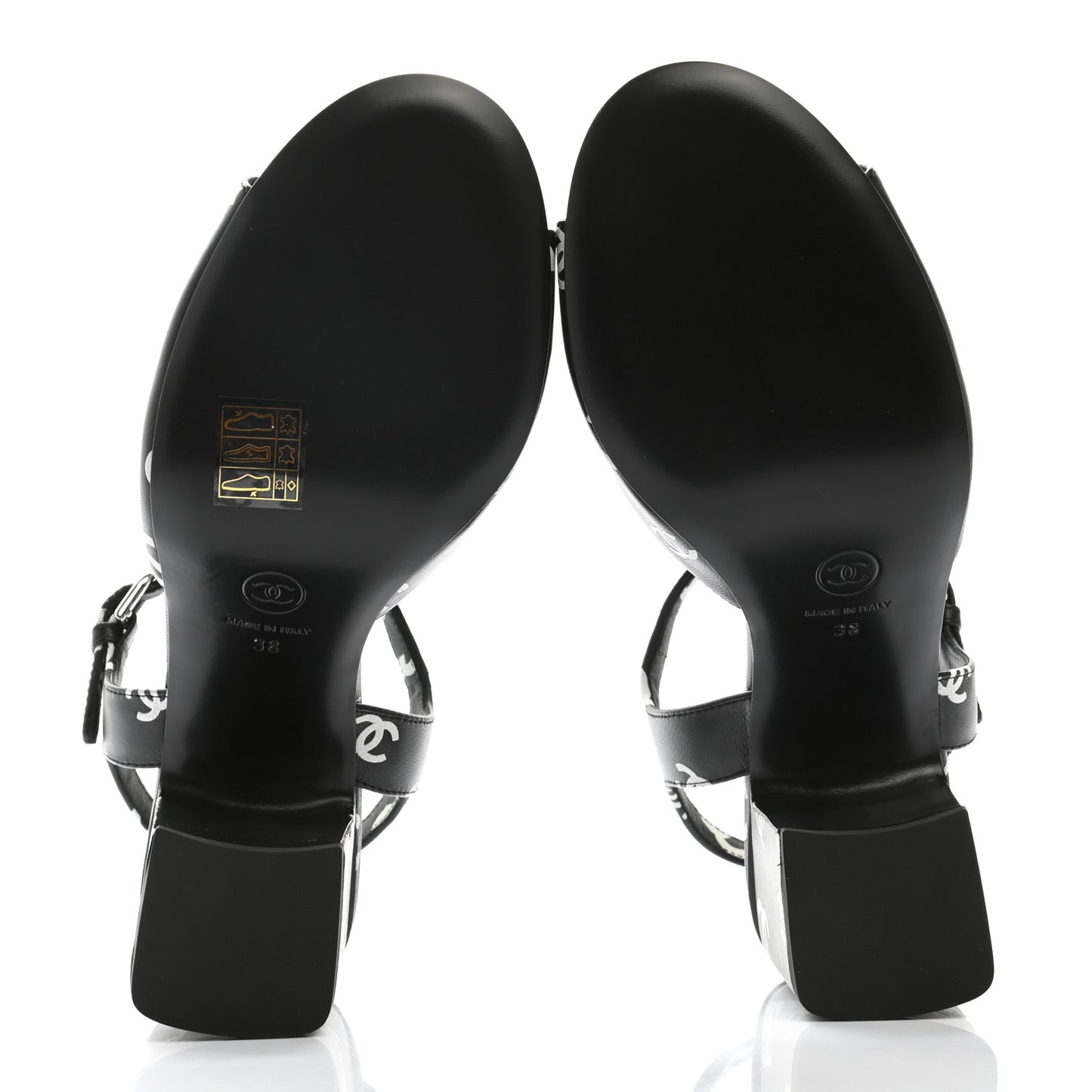 Lambskin Printed CC Sandals 38 Black White