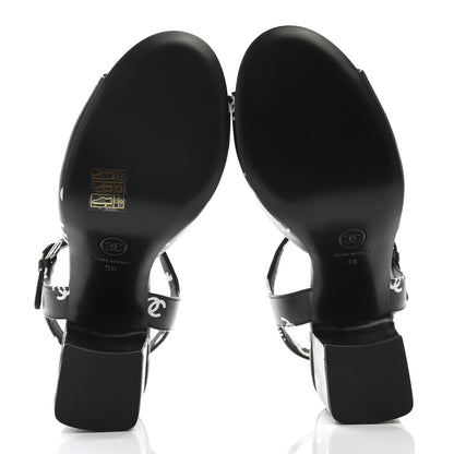Chanel Lambskin Printed CC Sandals 38 Black White 5 of 9