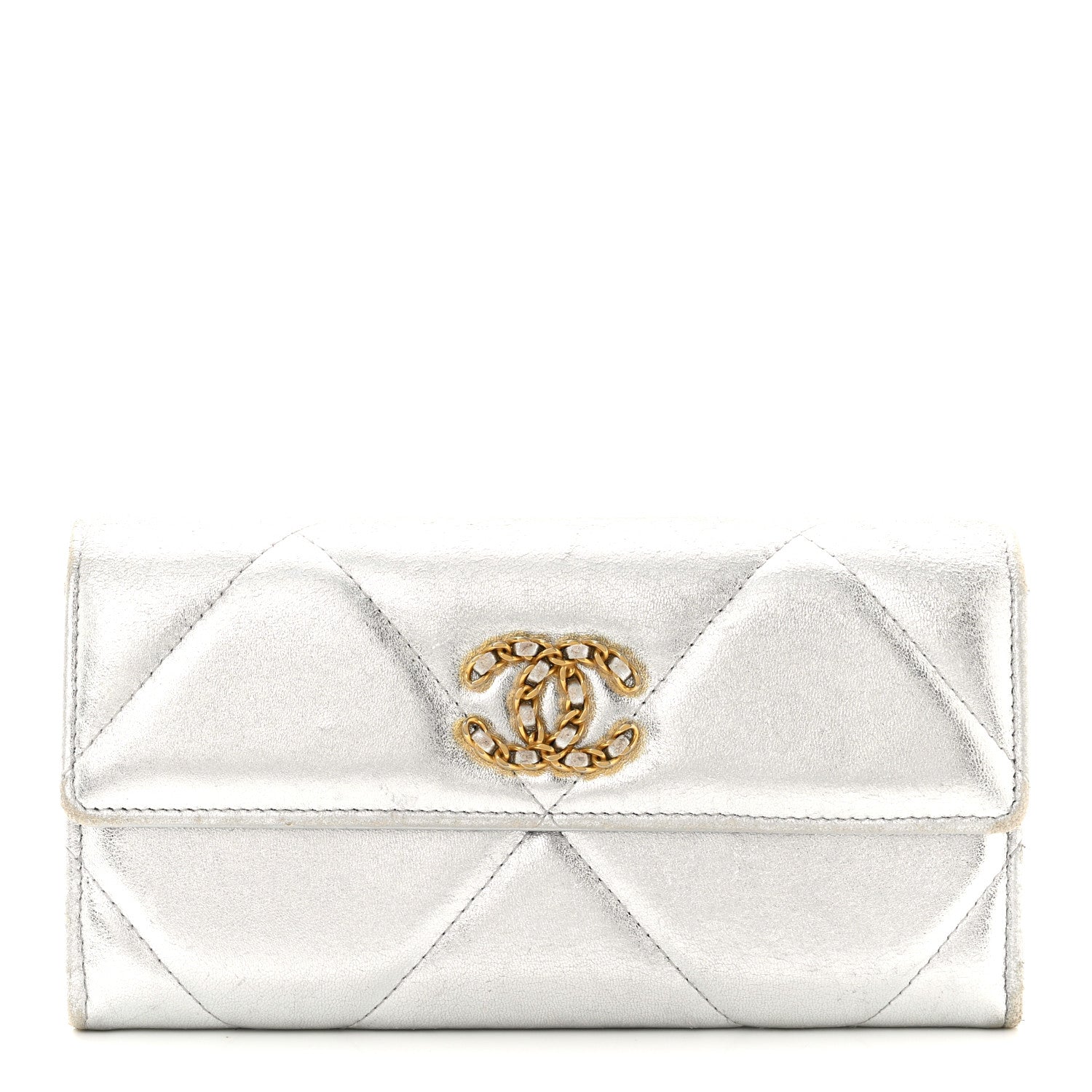 Chanel Metallic Lambskin Quilted Chanel 19 Flap Wallet Silver 1 of 7