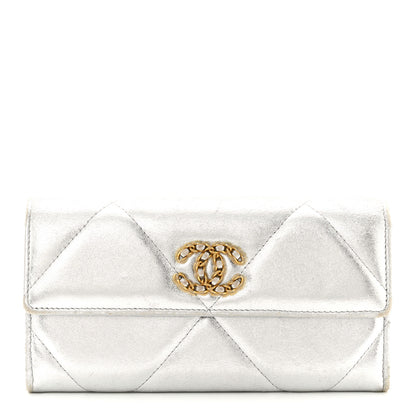 Chanel Metallic Lambskin Quilted Chanel 19 Flap Wallet Silver 1 of 7