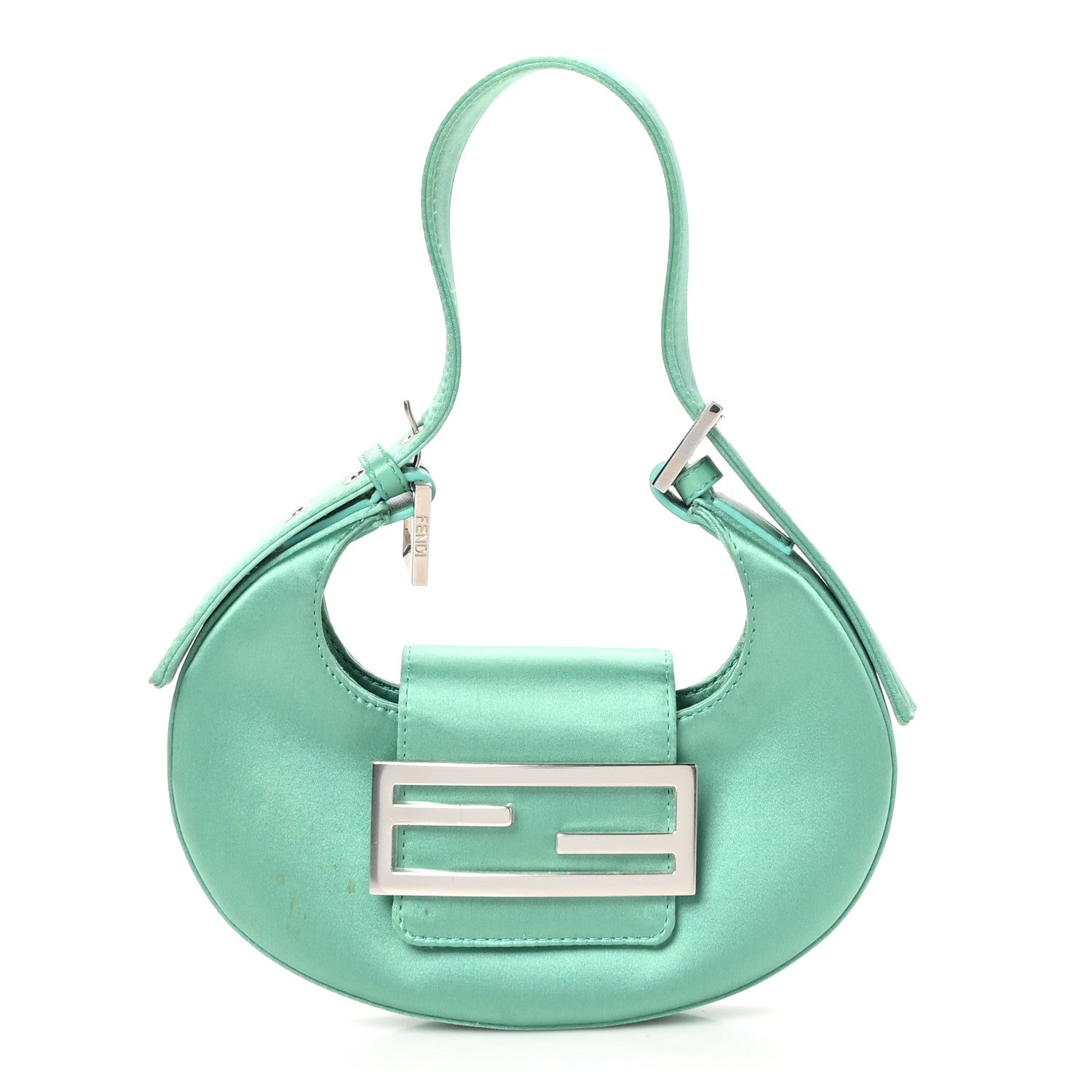 Fendi Silk Satin Mini Cookie Hobo Bag Spring Turquoise 1 of 11