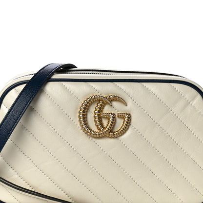 Gucci Vintage Effect Calfskin Matelasse Diagonal Small Torchon GG Marmont Chain Shoulder Bag Mystic White Blue Agata 9 of 11