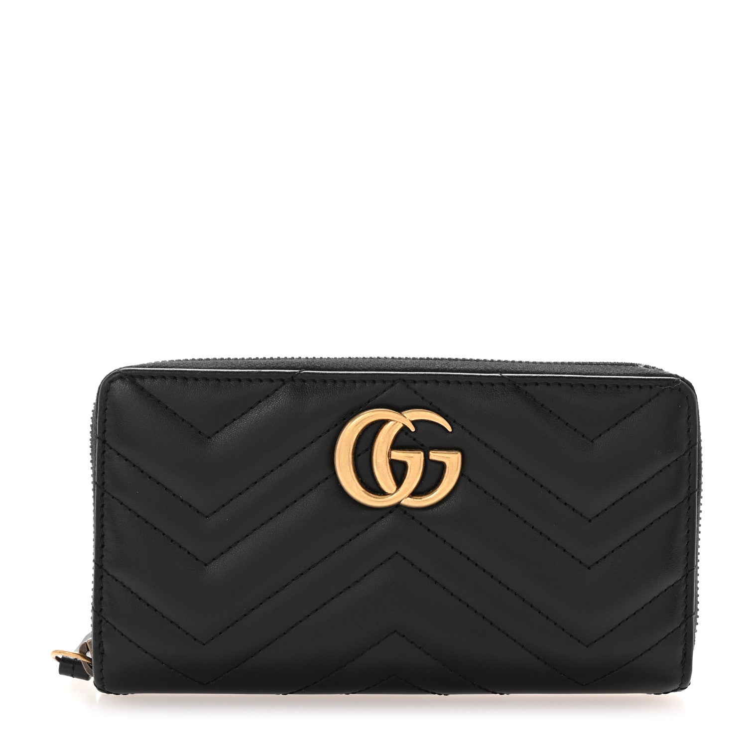 Gucci Calfskin Matelasse GG Marmont Zip Around Wallet Black 1 of 6