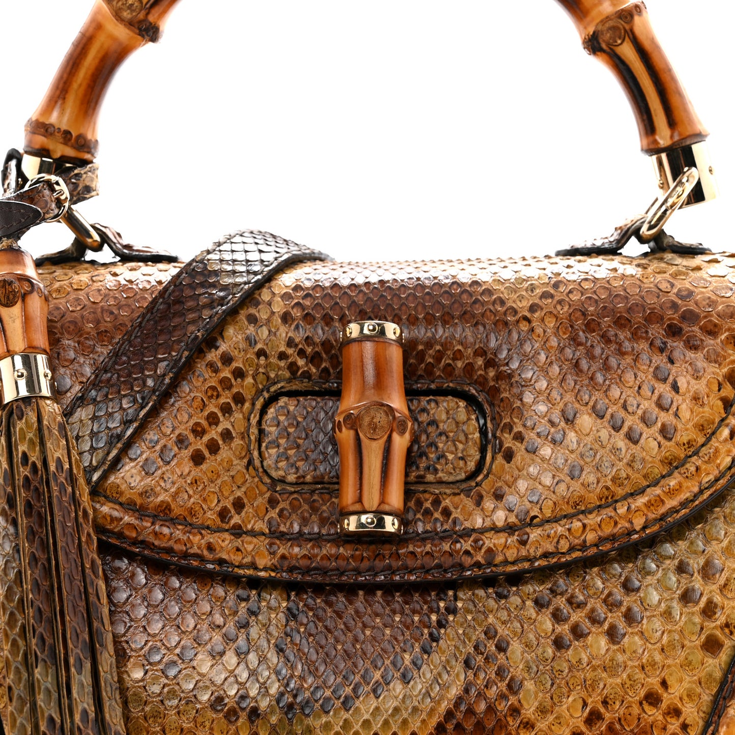 Snakeskin Medium New Bamboo Top Handle Bag Natural