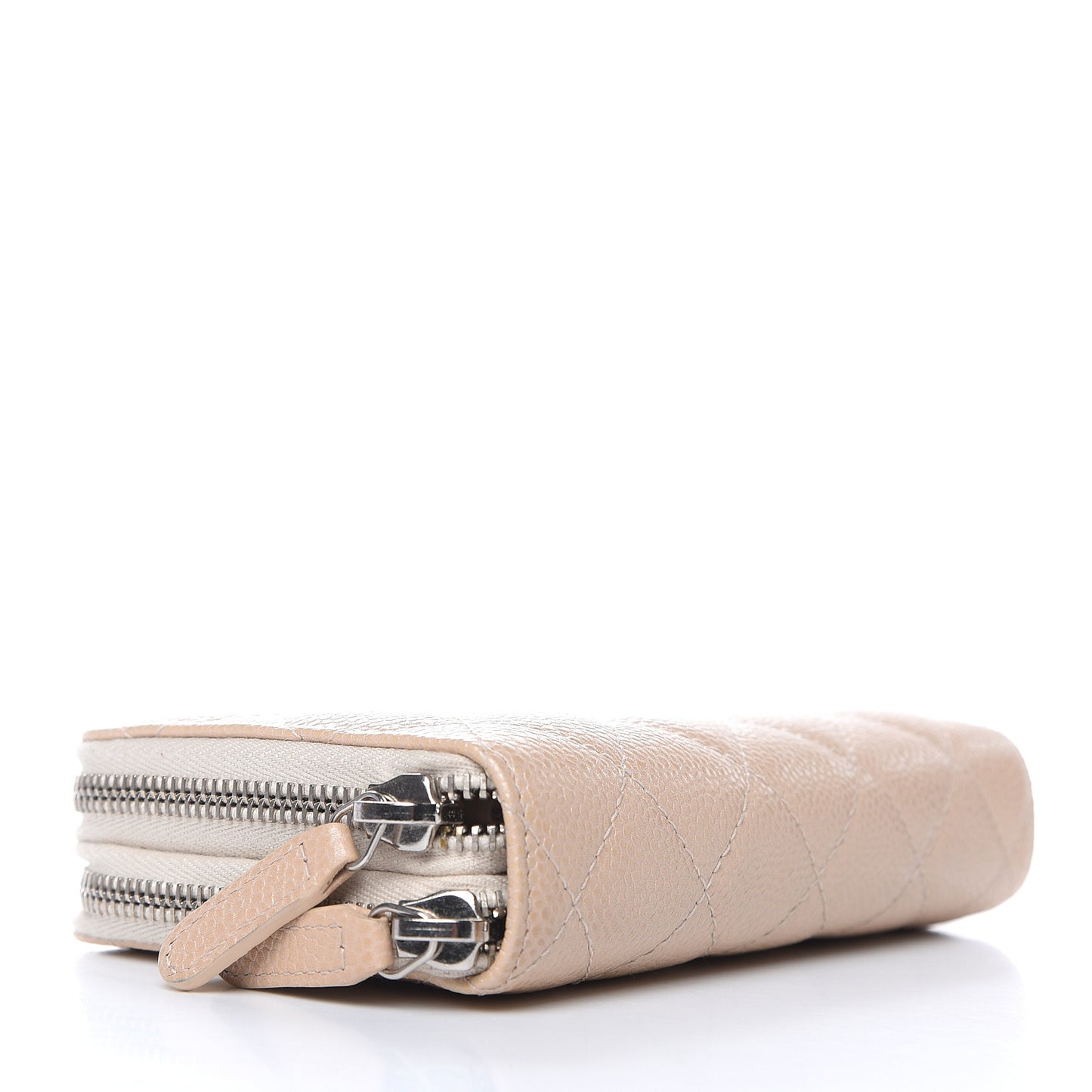 Caviar Quilted Large Gusset Double Zip Around Wallet Beige