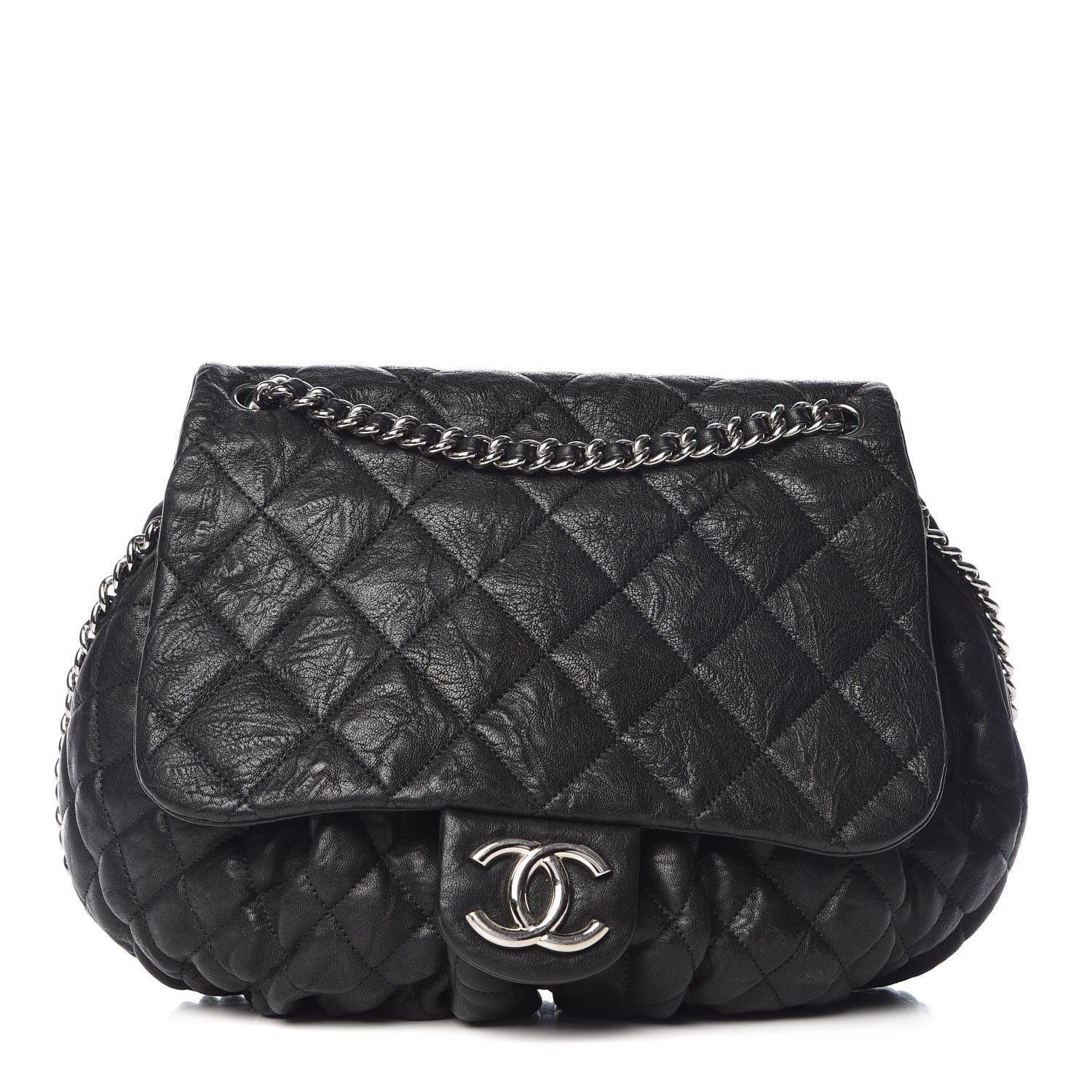 Chanel Washed Lambskin Quilted Large Chain Around Messenger Black 1 of 9