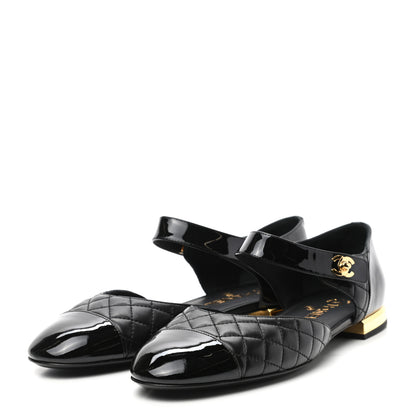 Chanel Patent Lambskin Quilted Cap Toe Ballerina Flats 41.5 Black 3 of 8