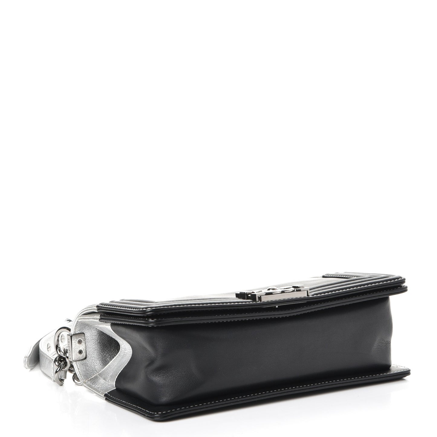 Metallic Goatskin Calfskin Medium Boy Flap Silver Black