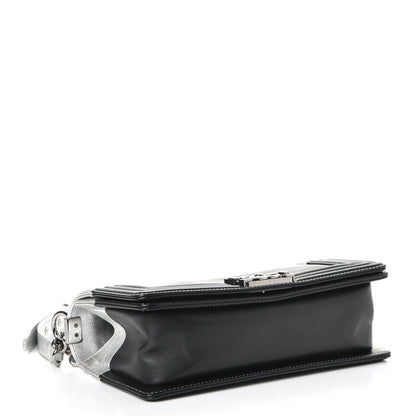 Chanel Metallic Goatskin Calfskin Medium Boy Flap Silver Black 5 of 9