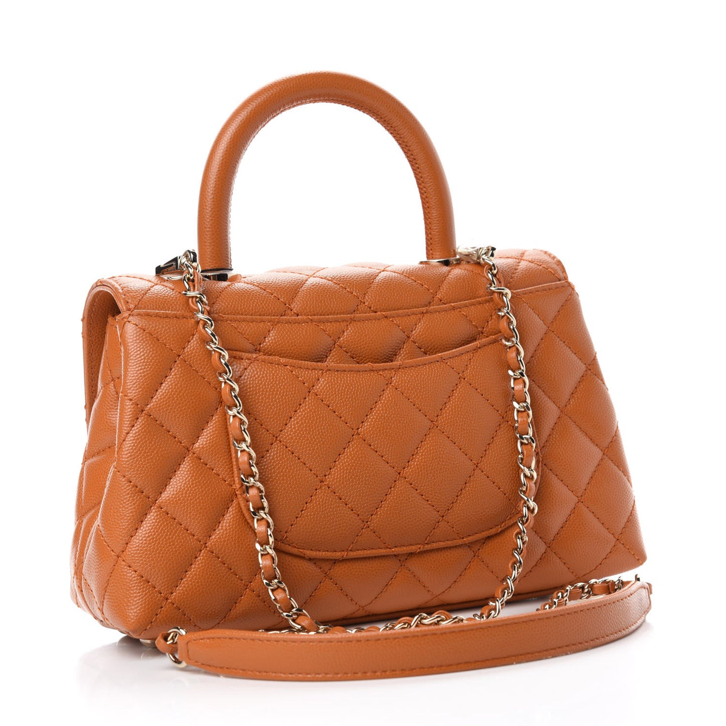 Caviar Quilted Mini Coco Handle Flap Light Brown