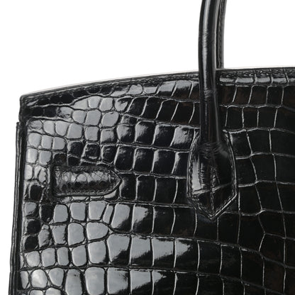 Hermes Shiny Porosus Crocodile Birkin 35 Black 9 of 30