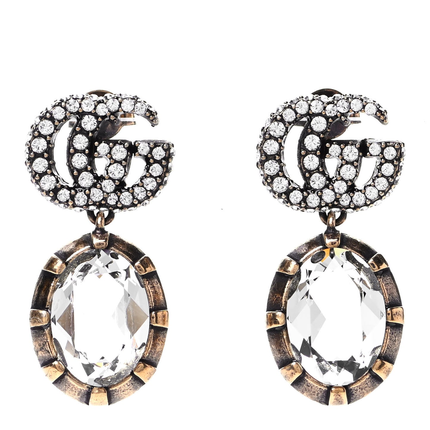 Crystal Double G Earrings Aged Gold