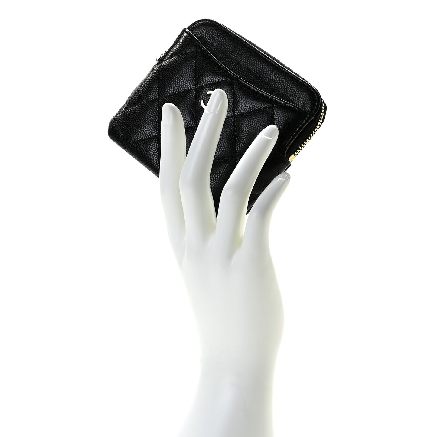 Caviar Quilted Zip Card Holder Wallet Black