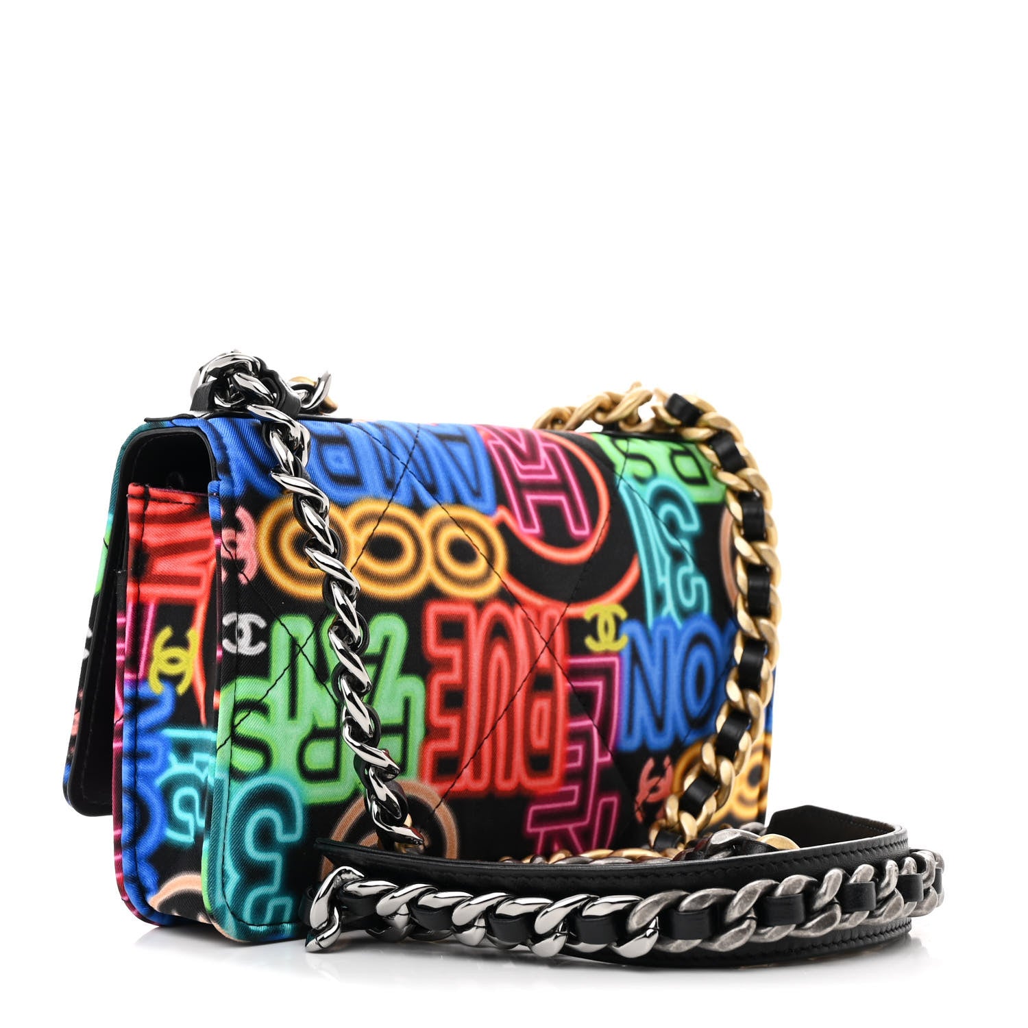 Chanel Fabric Printed Chanel 19 Wallet On Chain WOC Black Multicolor 3 of 17