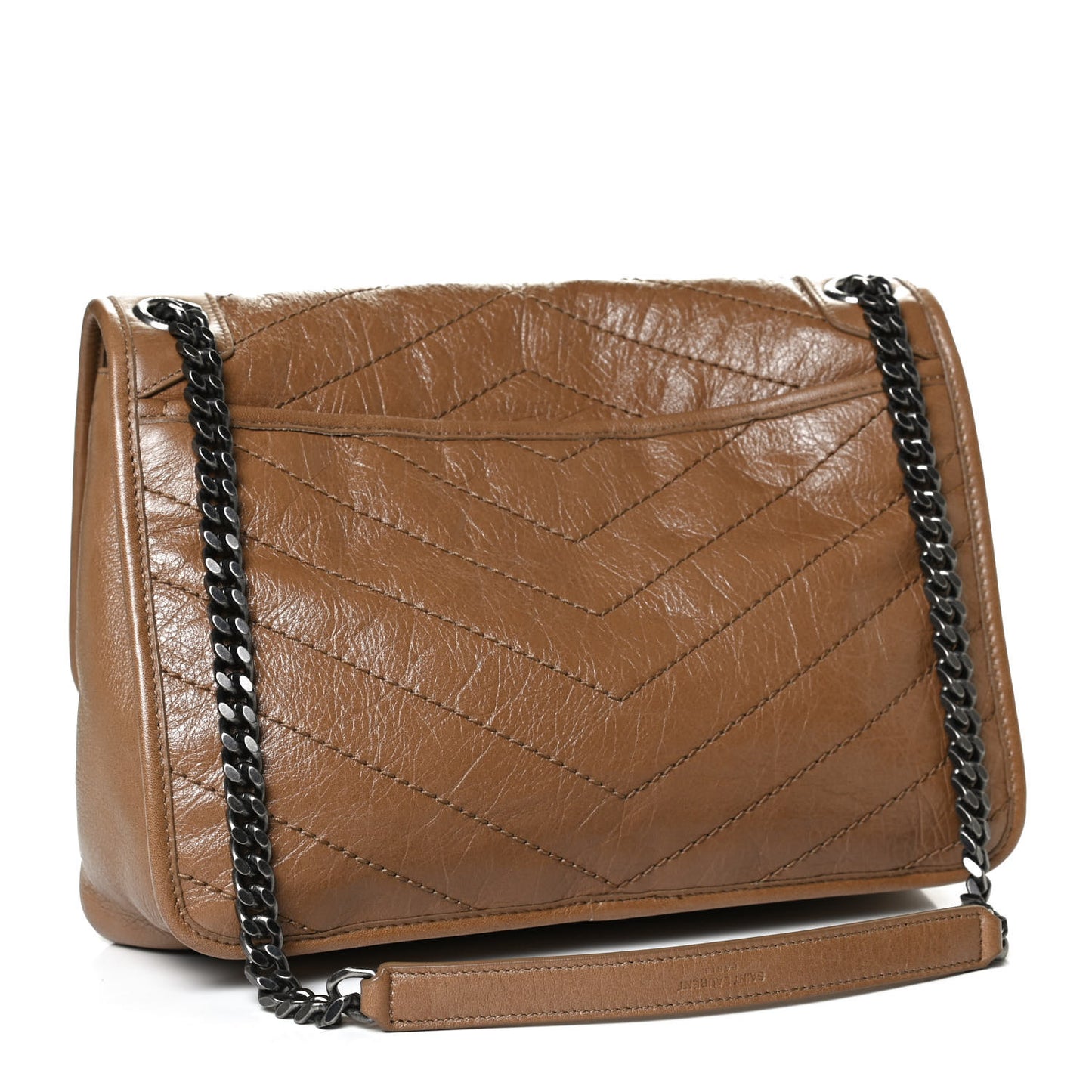 Crinkled Calfskin Matelasse Monogram Medium Niki Chain Satchel Natural Tan