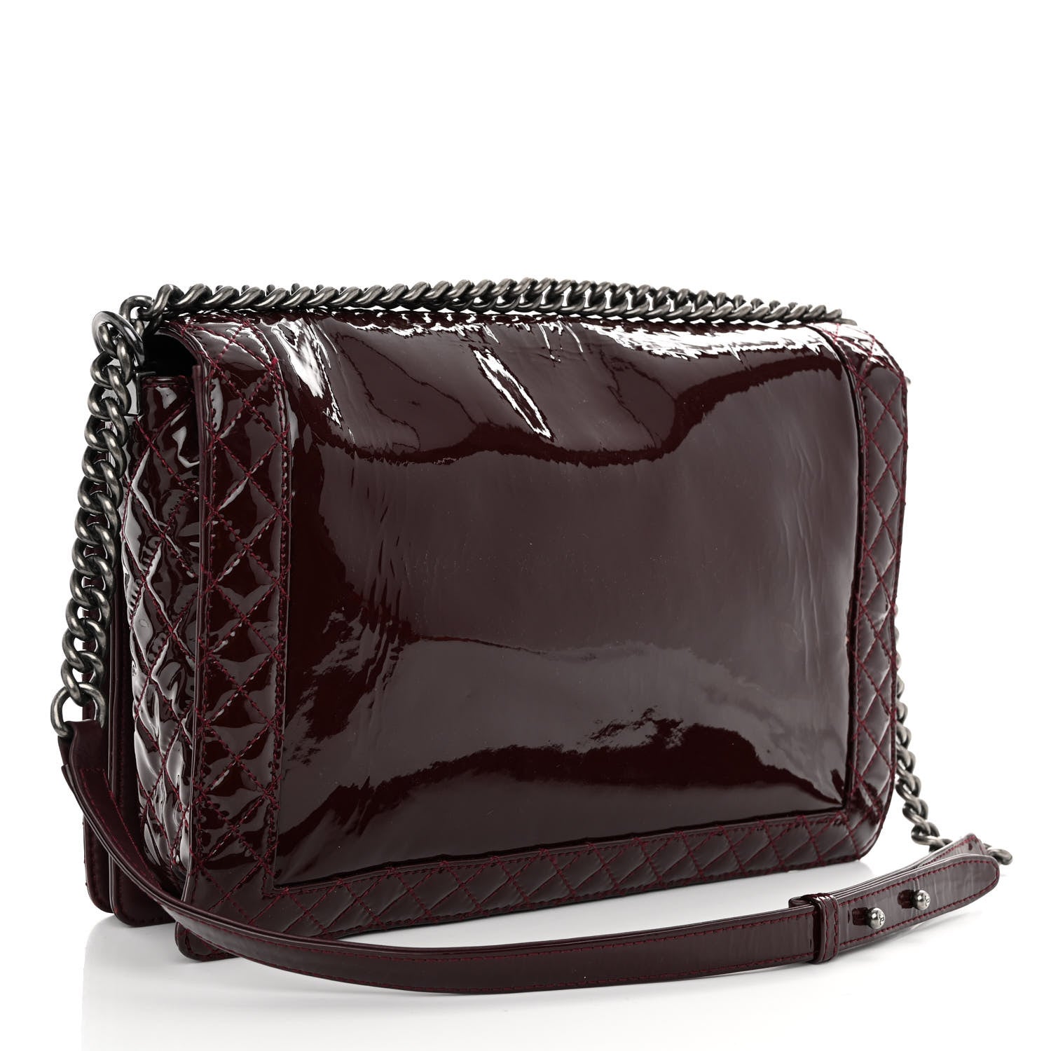 Chanel Patent Large Boy Reverso Flap Burgundy 3 of 9
