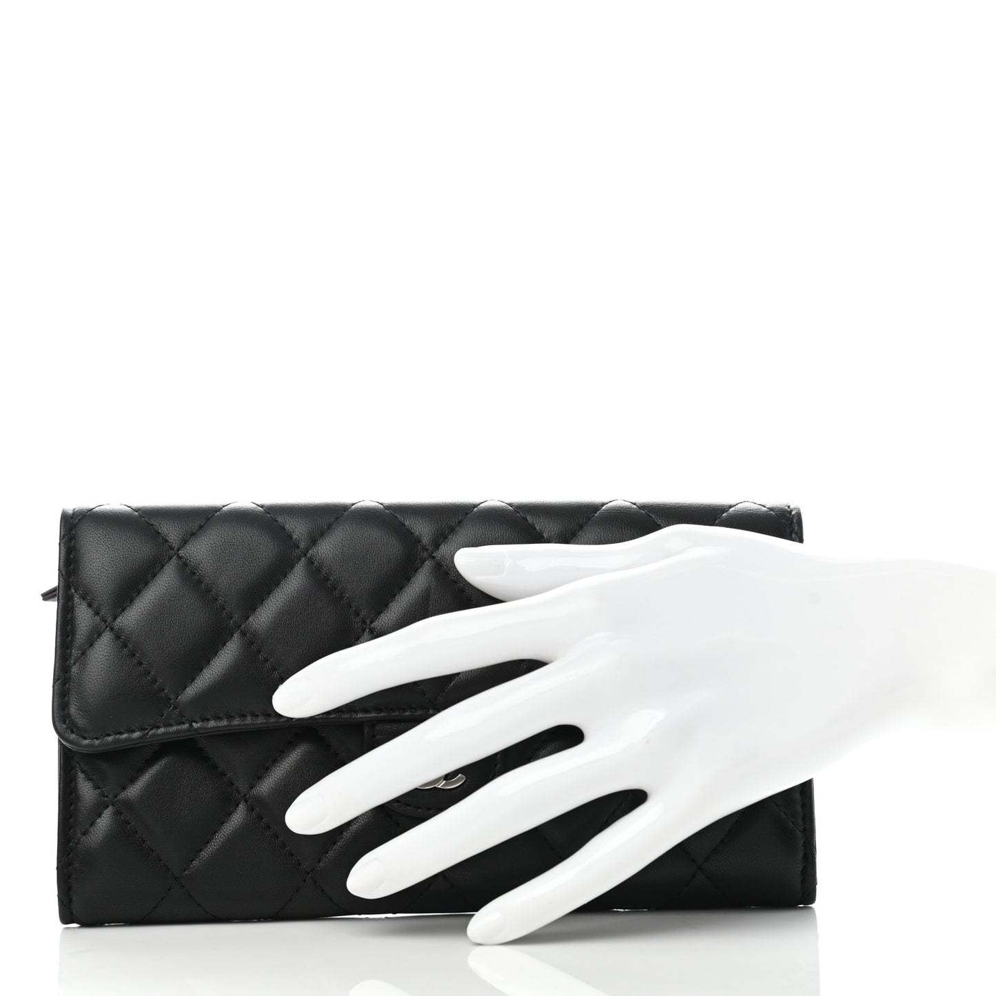 Lambskin Quilted Large Gusset Flap Wallet Black